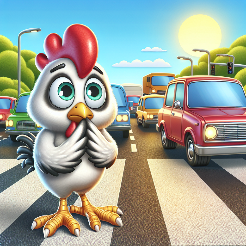Ein Huhn, das eine Straße überqueren möchte